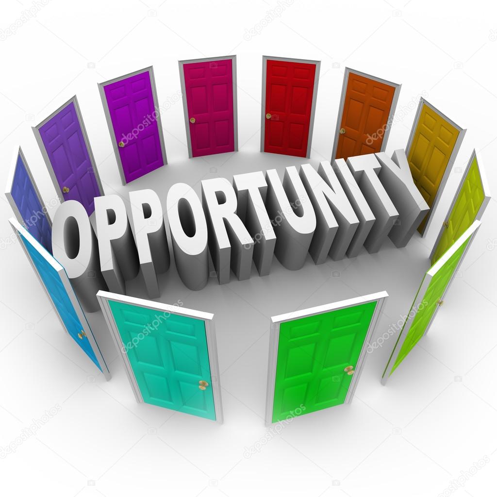 Opportunity Word Doors Open to Big Chance for New Future — Stock Photo