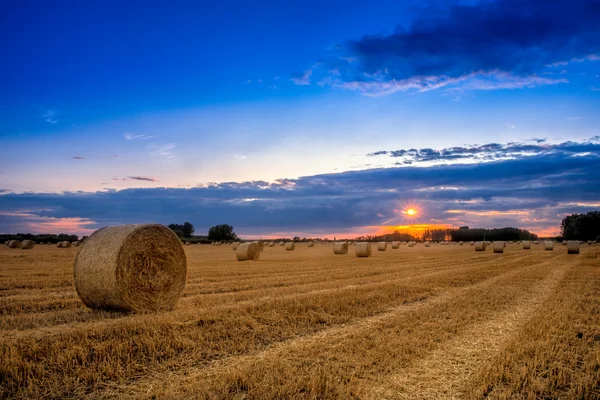 End of day over field with hay bale in Hungary- This photo make