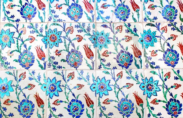 Close up photo of handmade Turkish tiles, in Topkapi Palace, Istanbul, Turkey