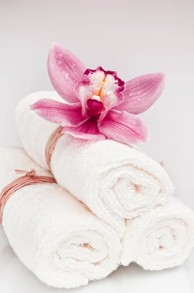 Flower and towel rolls-close up