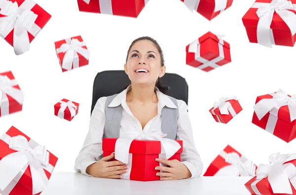 Business woman with red gift box