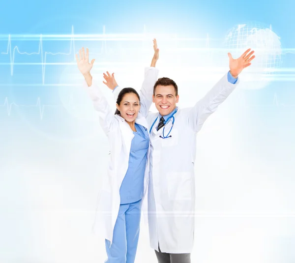 Medical team, doctor man and woman with stethoscope