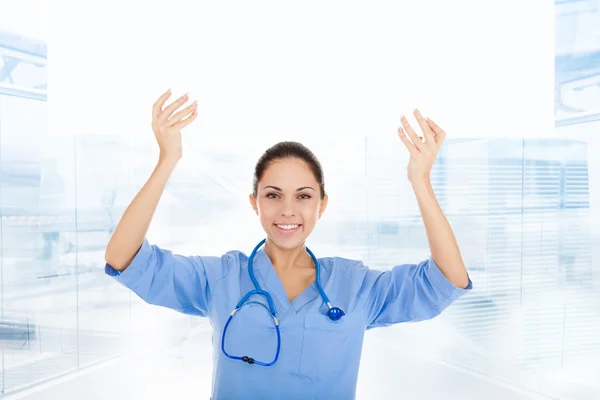 Nurse holding blank card board