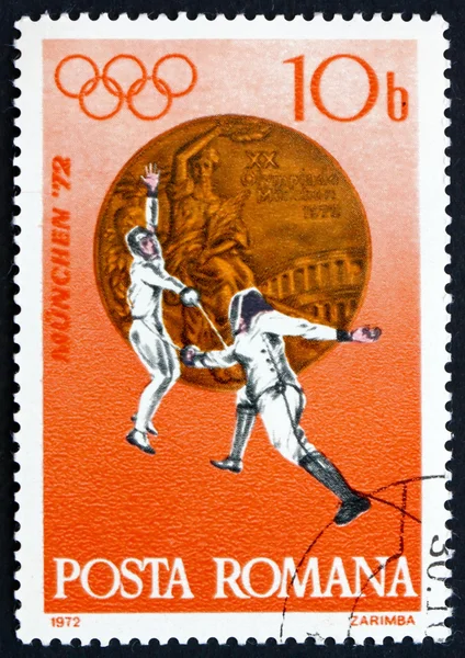 Postage stamp Romania 1972 Fencing, Bronze Medal