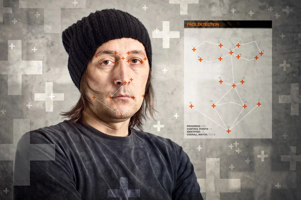 Face detection software recognizing a face of man