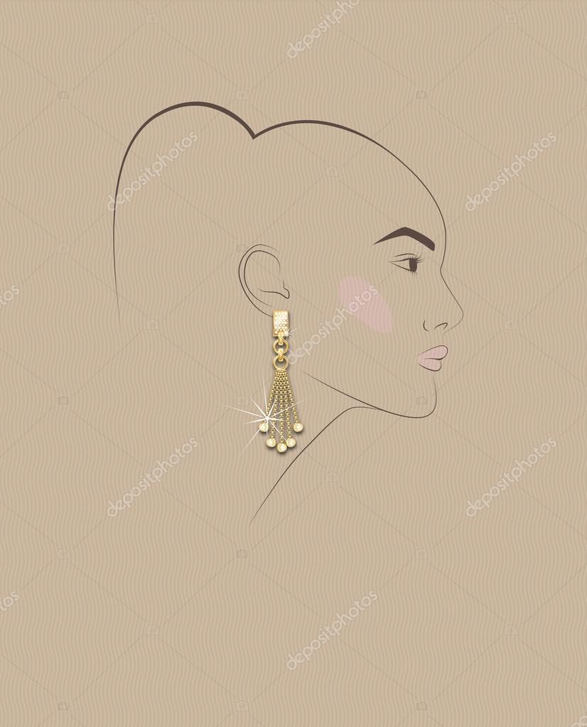Schets van girls hoofd met earring in zijn oor, mode illustratie ... Mode illustraties