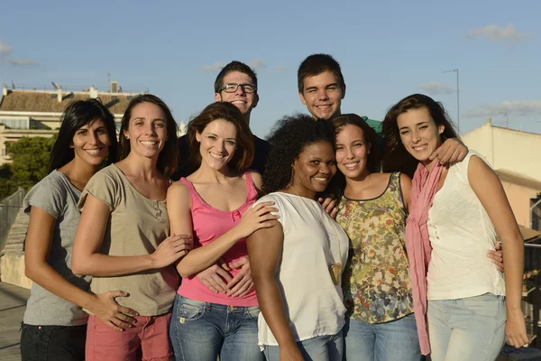 Happy and diverse group outdoors