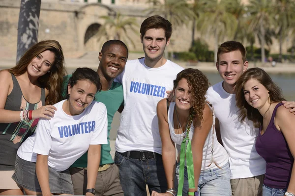 Happy and diverse volunteer group