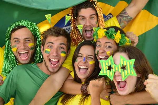 Happy group of Brazilian sport soccer fans