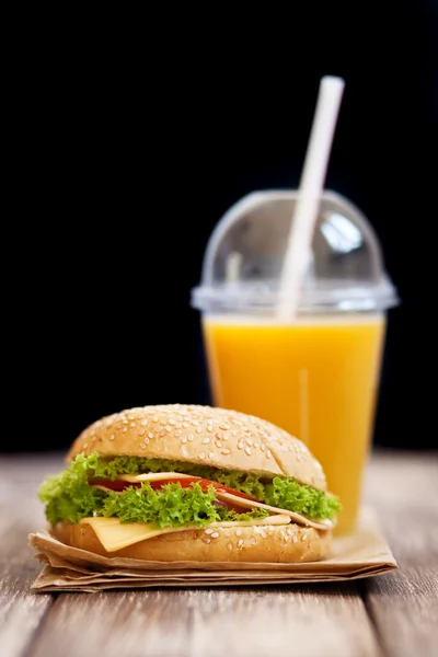 Hamburger and orange juice