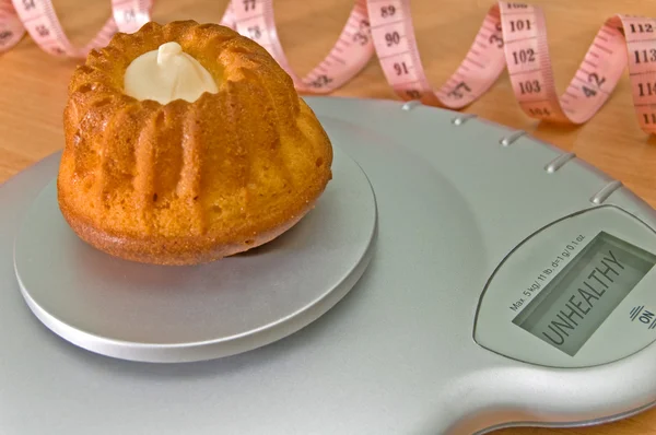Cupcake on weight scale.