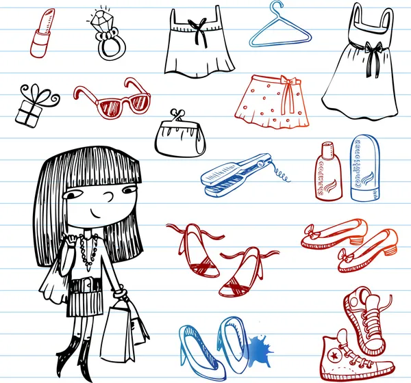 Girl of fashion doodle set