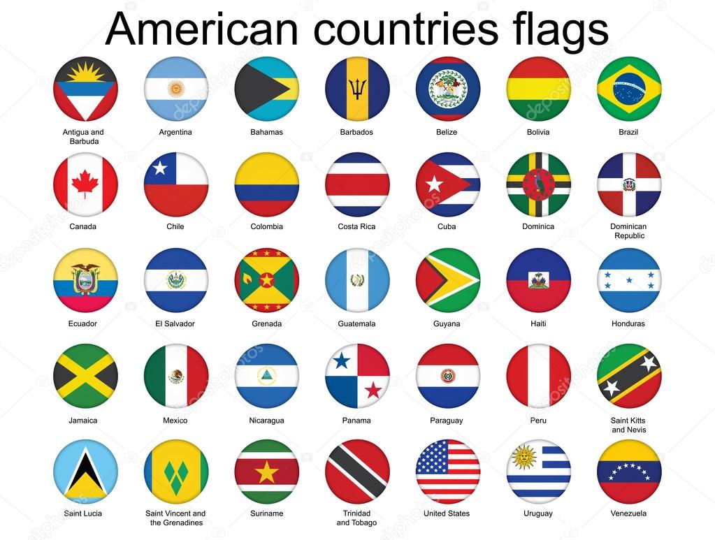 Botones Con Las Banderas De Los Países De América — Vector De Stock