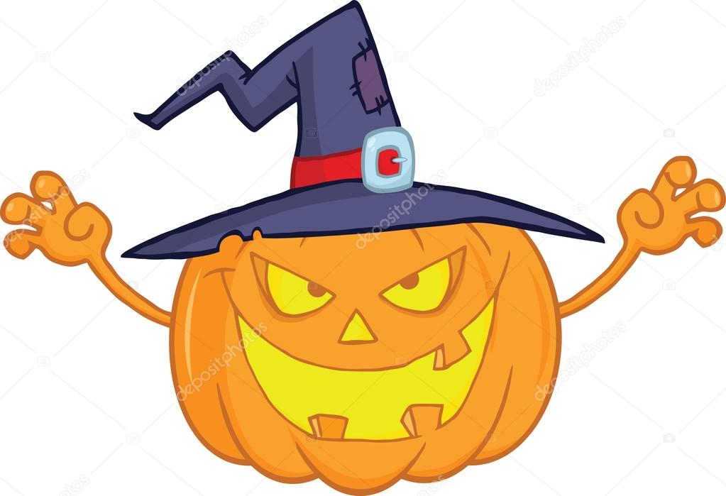 Skrämma halloween pumpa med en häxa hatt — Stockfotografi © HitToon 