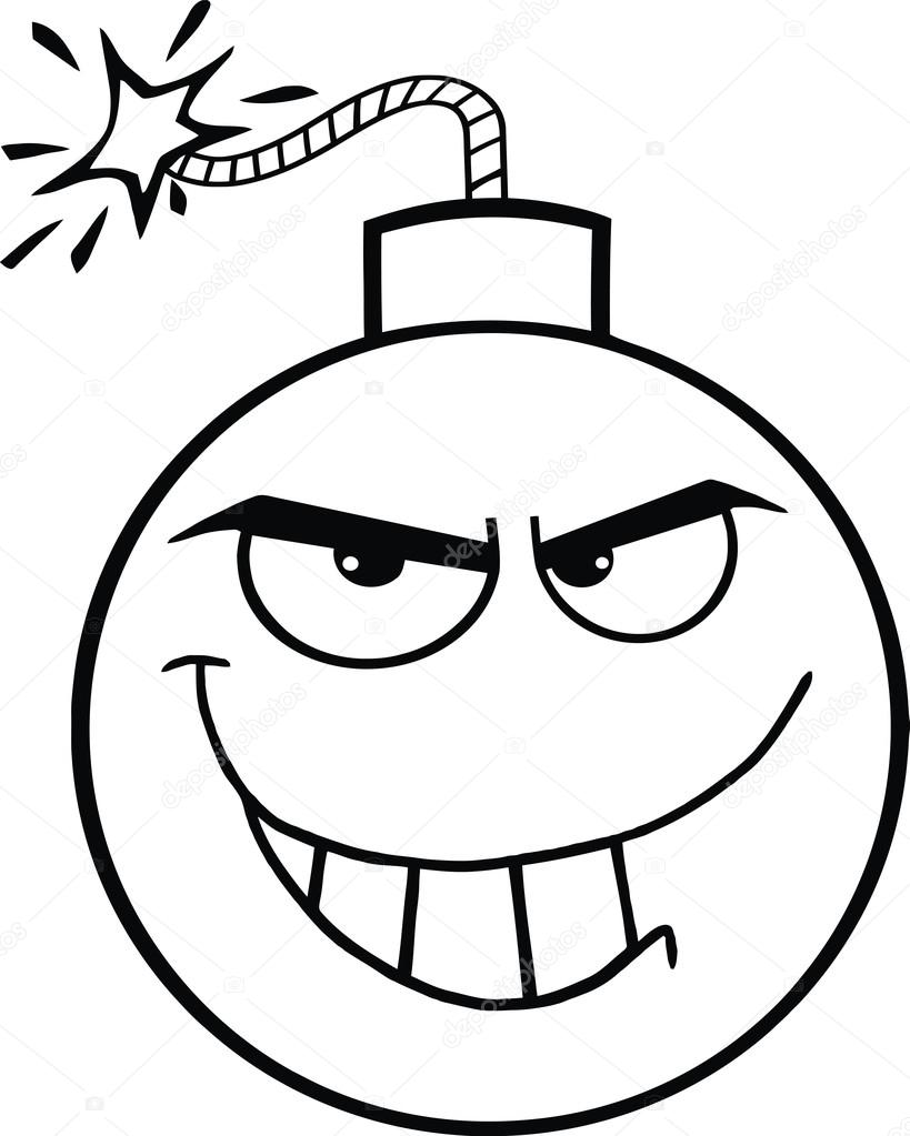 Cartoon characters in black and white : Black and white evil bomb cartoon character — stock photo