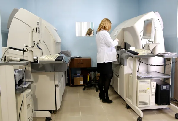 Scientist testing blood samples in laboratory