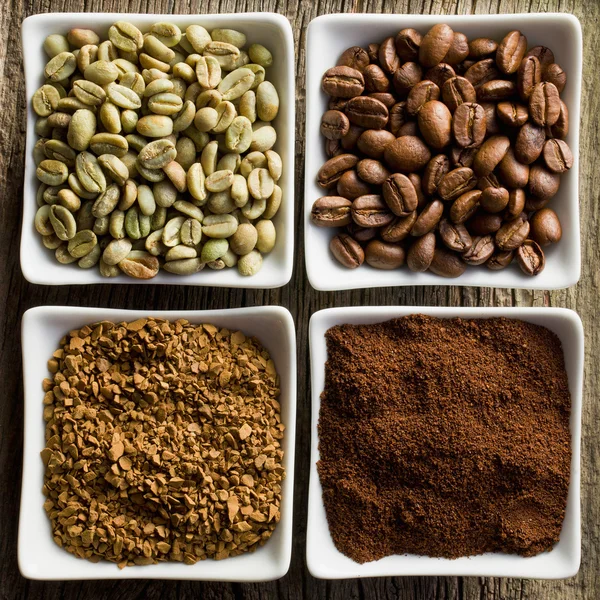 Green, roasted, ground and instant coffee