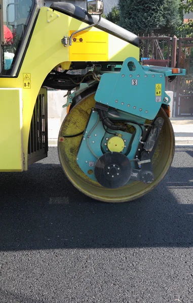 Road roller at a road construction site