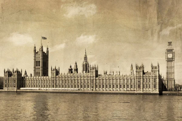 Vintage view of London, Big Ben & Houses of Parliament
