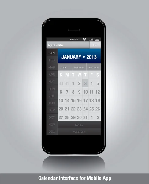 Smartphone with calendar template for mobile apps