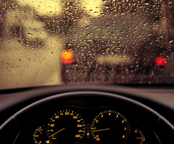 Rain droplets on car windshield