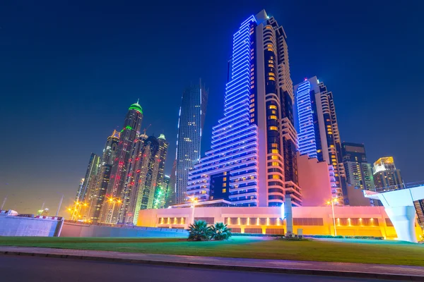 Skyscrapers of Dubai Marina at night