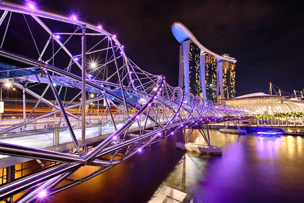 The Helix bridge with Marina Bay Sands in background