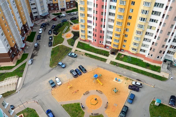 Courtyard of an apartment building in the city, the view from above