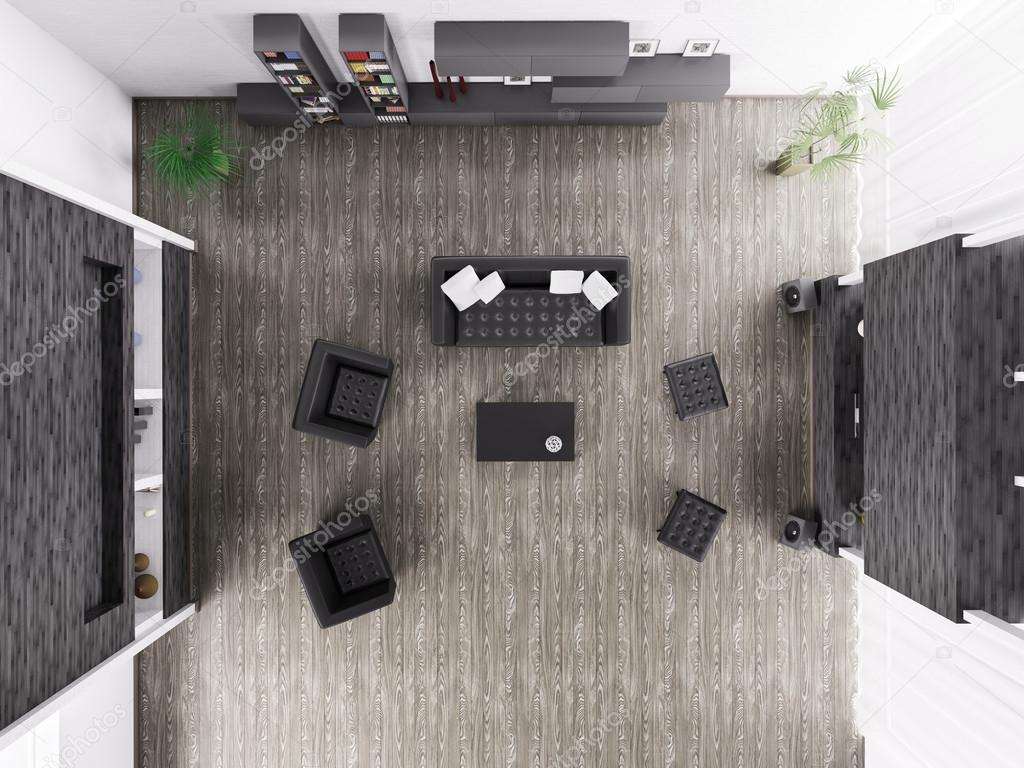 Woonkamer interieur bovenaanzicht 3d render — stockfoto © scovad ...