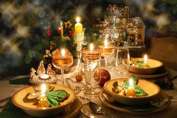 Christmas dinner table with christmas mood