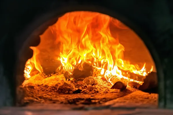 Traditional Italian pizza wood oven, fire detail