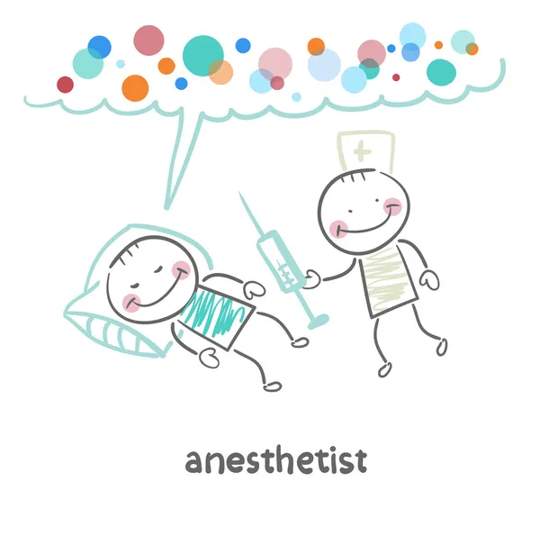 Anesthesiologist with syringe next to a sleeping patient