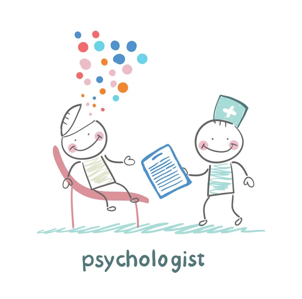 Psychologist with a folder, and the patient\'s head exploded