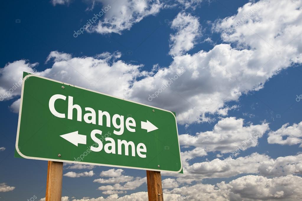 Change, Same Green Road Sign Over Clouds — Stock Photo © Feverpitch 19911329