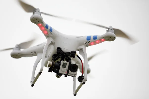 Dji Phantom quadcopter in flight with a gopro 3 camera