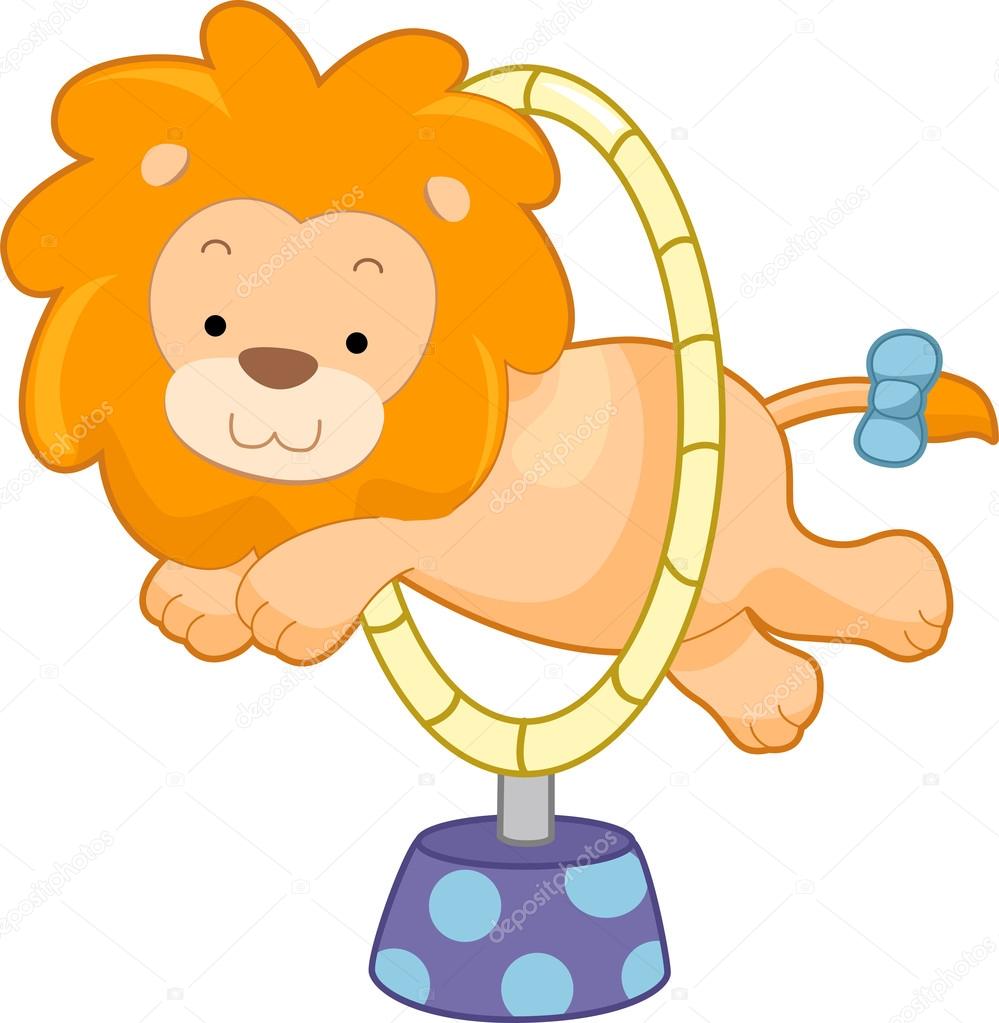 Circus Lion Jumping Through Hoop Sideview — Stock Photo © lenmdp 20980163