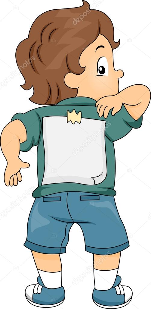 Kid Boy with Blank Paper on Back — Stock Photo © lenmdp 32058969