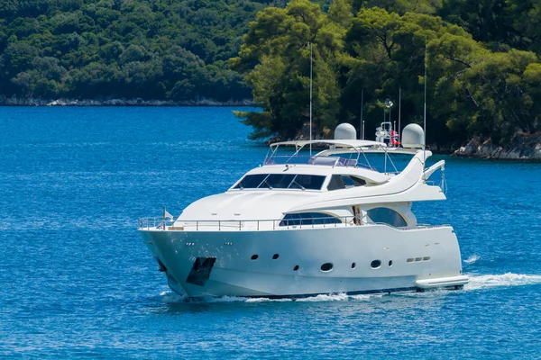 Luxury Yacht passing the Skorpios island in Lefkada