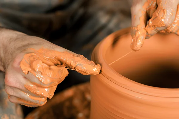 Making of the vase from fresh clay