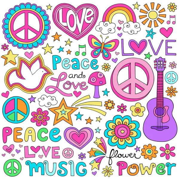 Peace Love and Music Notebook Doodles Vector