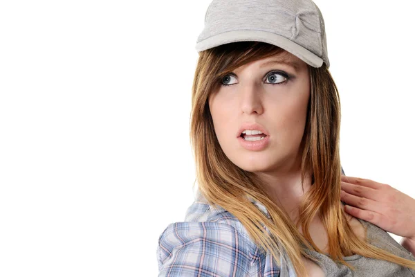 Teen girl wearing baseball hat