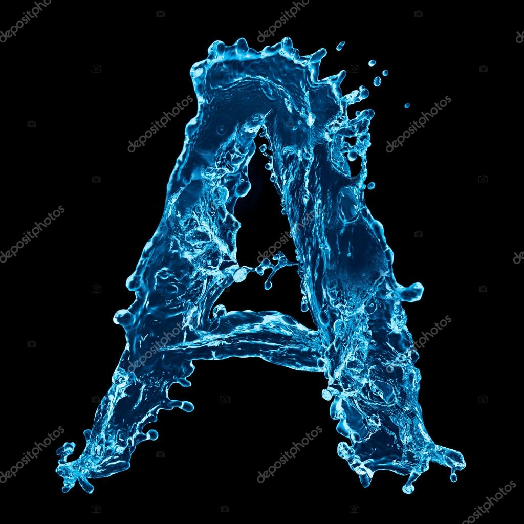 One letter of water alphabet on black background — Stock ...