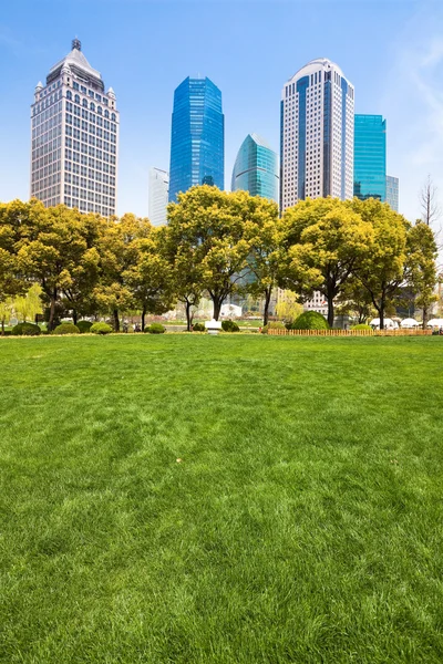 City park with modern building background in shanghai