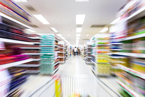 Empty supermarket aisle,motion blur