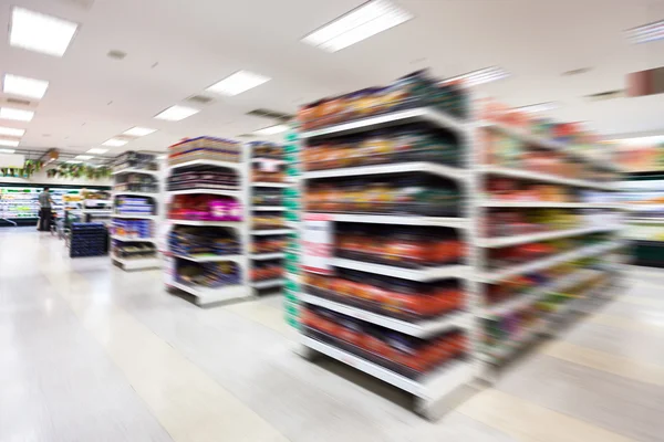 Empty supermarket aisle,motion blur