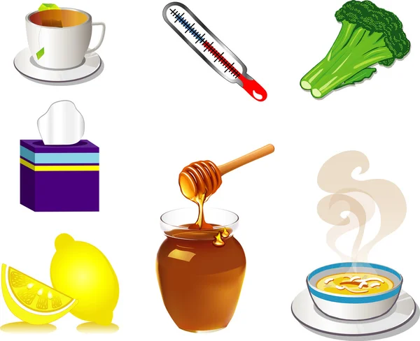 Vector Illustration of seven Sick Cold Flu Health Icons