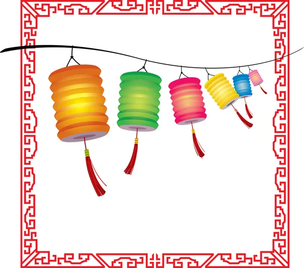 String of bright hanging Chinese lanterns decorations