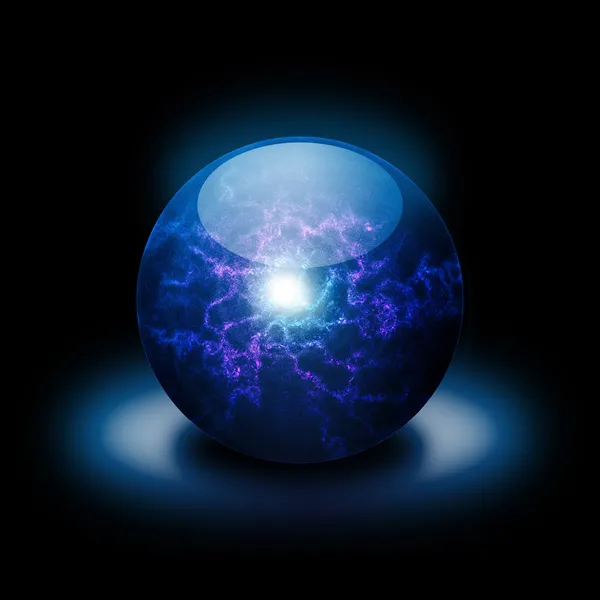 Vibrant pink and blue plasma ball glowing in the dark