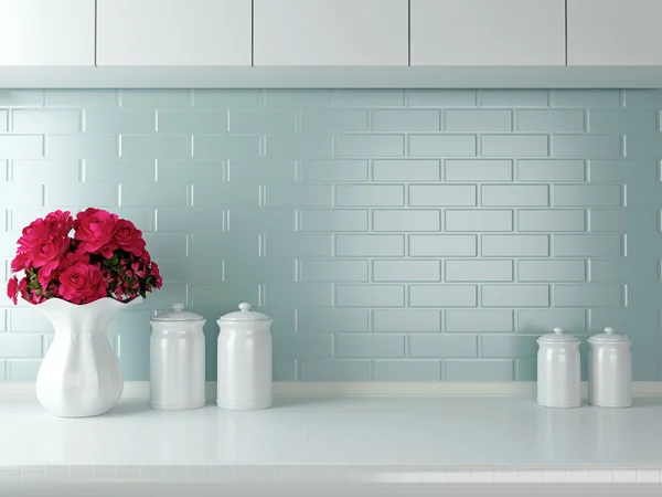 Blauw wit keuken moderne interieur designhuis — stockfoto ...