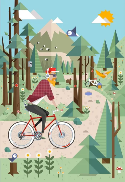 Hipster in the nature, vector background